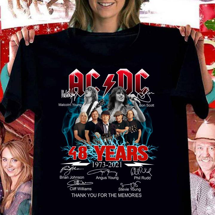 ACDC band 48 years 1973-2021 signatures thank you for the memories t-shirt
