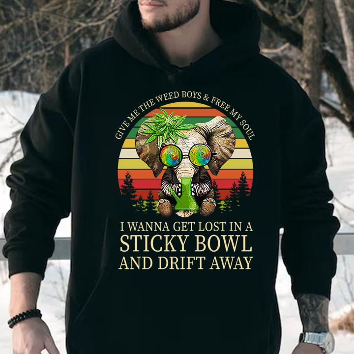 Sunset Elephant Give Weed Boys Free Soul Wanna Get Lost Sticky Bowl Drift Away t-shirt