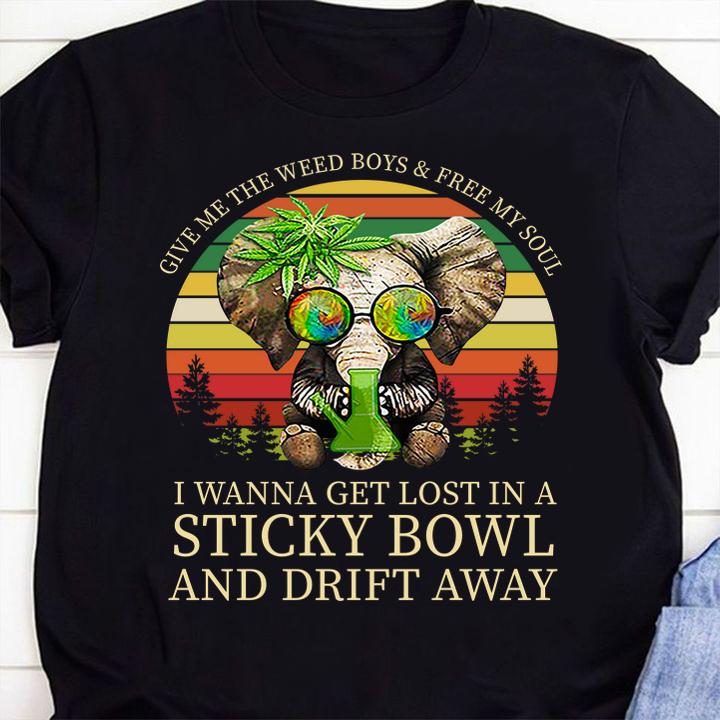 Sunset Elephant Give Weed Boys Free Soul Wanna Get Lost Sticky Bowl Drift Away t-shirt 1