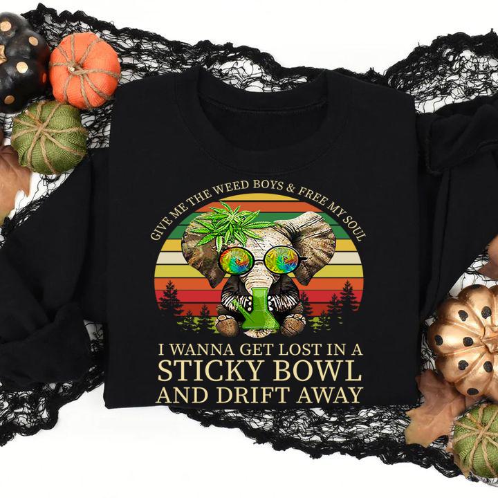Sunset Elephant Give Weed Boys Free Soul Wanna Get Lost Sticky Bowl Drift Away t-shirt
