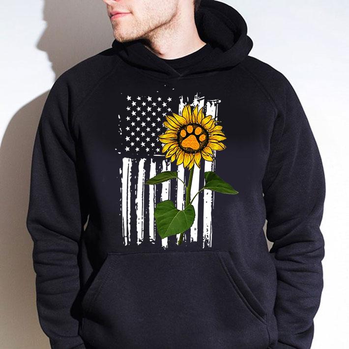 america flag sunflower paw dog t-shirt