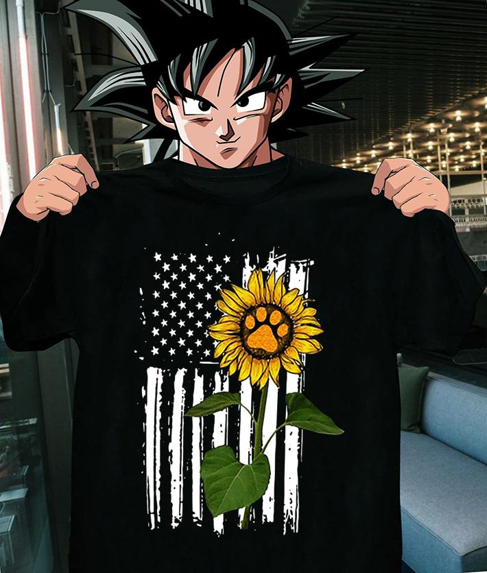 america flag sunflower paw dog t-shirt
