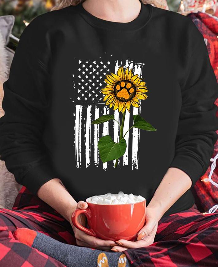 america flag sunflower paw dog t-shirt