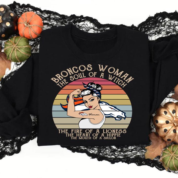Denver Broncos Woman The Soul Of A Witch The Fire Of A Lioness Vintage t-shirt