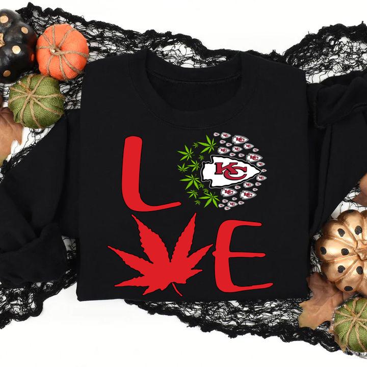 Love Kansas City Chiefs weed cannabis marijuana t-shirt
