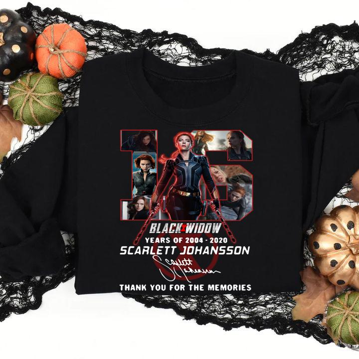 16 Black Widow years of 2004 2020 Scarlett Johansson signature t-shirt