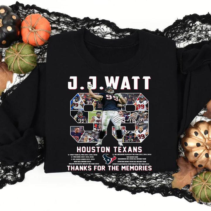 J.J. Watt No. 99 Houston Texas Signature Thank You For The Memories t-shirt