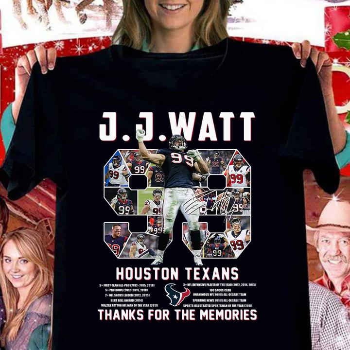 J.J. Watt No. 99 Houston Texas Signature Thank You For The Memories t-shirt