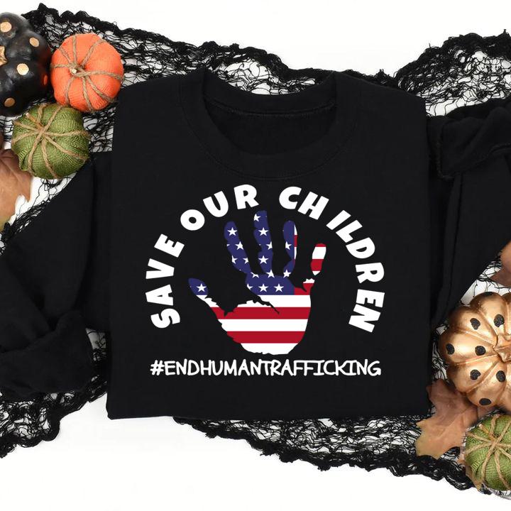 Save Our Children End Human Trafficking American Flag For Patriots t-shirt