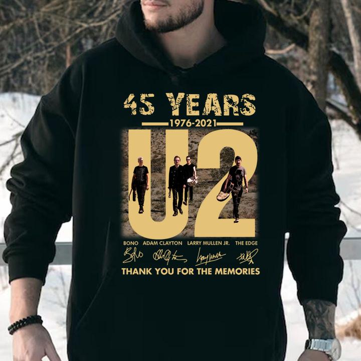 U2 band 45 years 1976-2021 signatures thank you for the memories t-shirt