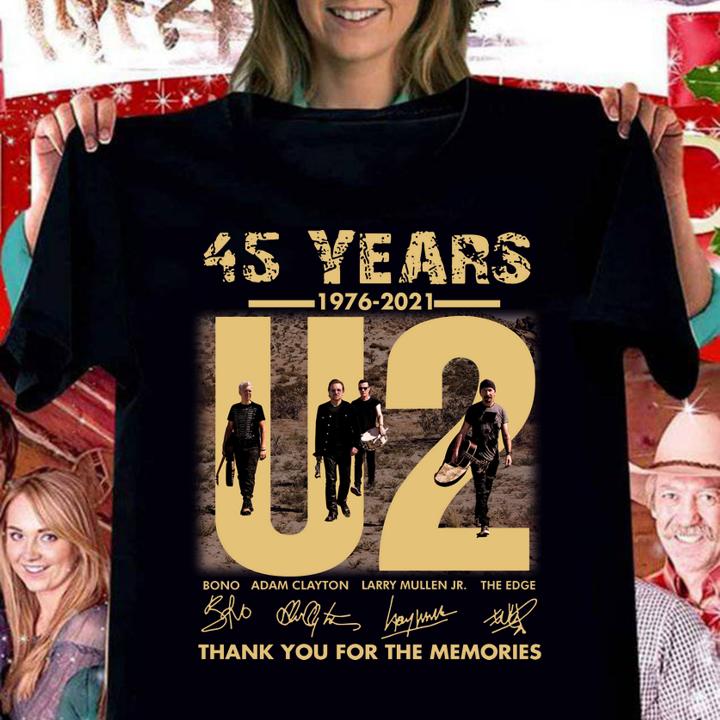 U2 band 45 years 1976-2021 signatures thank you for the memories t-shirt