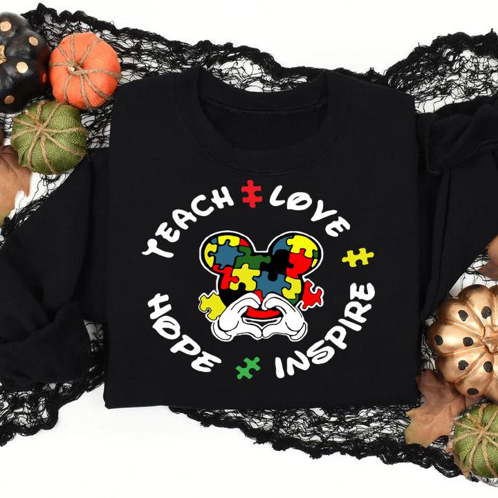 Autism Teach Love Hope Inspire Mickey Disney t-shirt