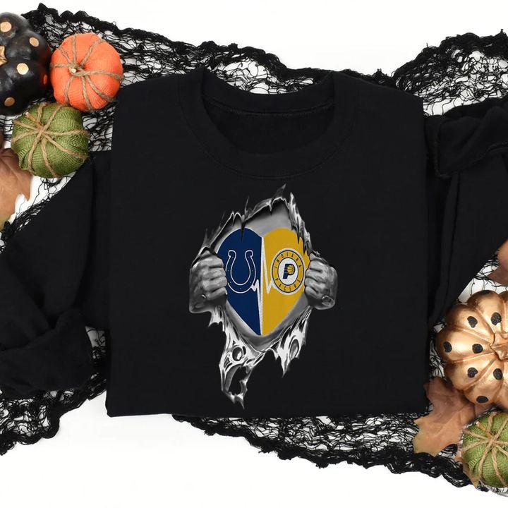 Blood Insides Heart Indianapolis Colts Vs Indiana Pacers t-shirt