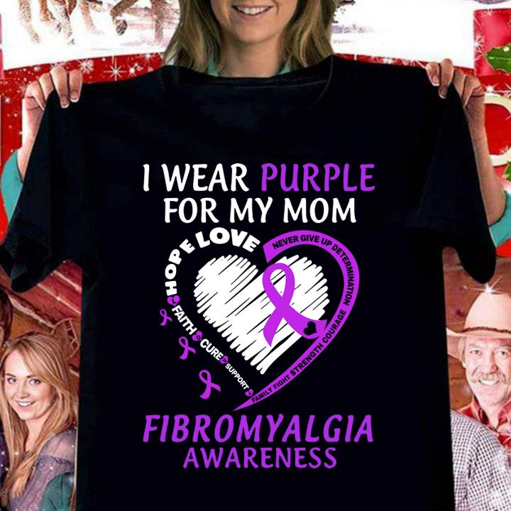 I Wear Purple For My Mom Fibromyalgia Awareness Alzheimers Heart t-shirt