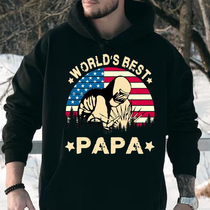 World Best Welder Papa American Flag 4th Of July t-shirt