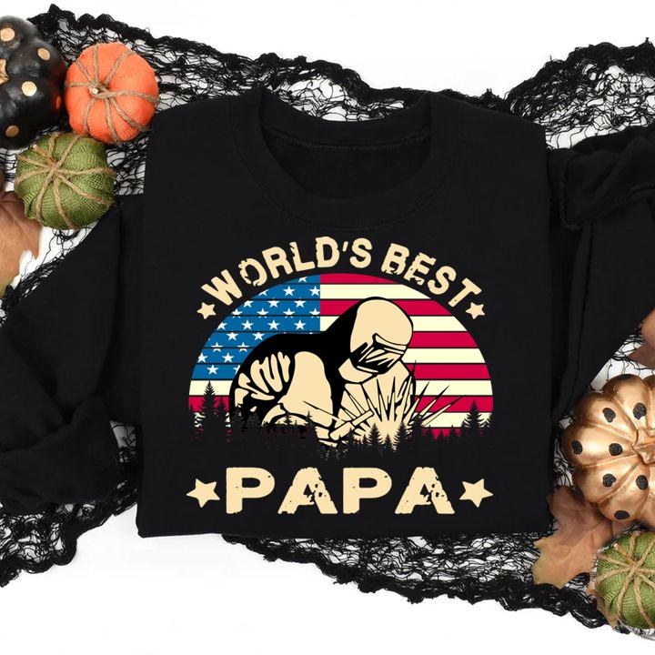 World Best Welder Papa American Flag 4th Of July t-shirt