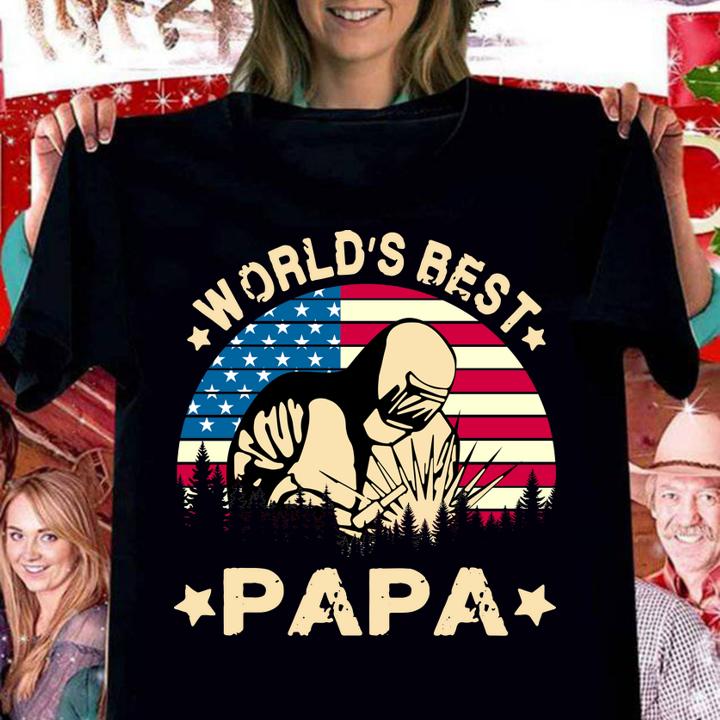 World Best Welder Papa American Flag 4th Of July t-shirt