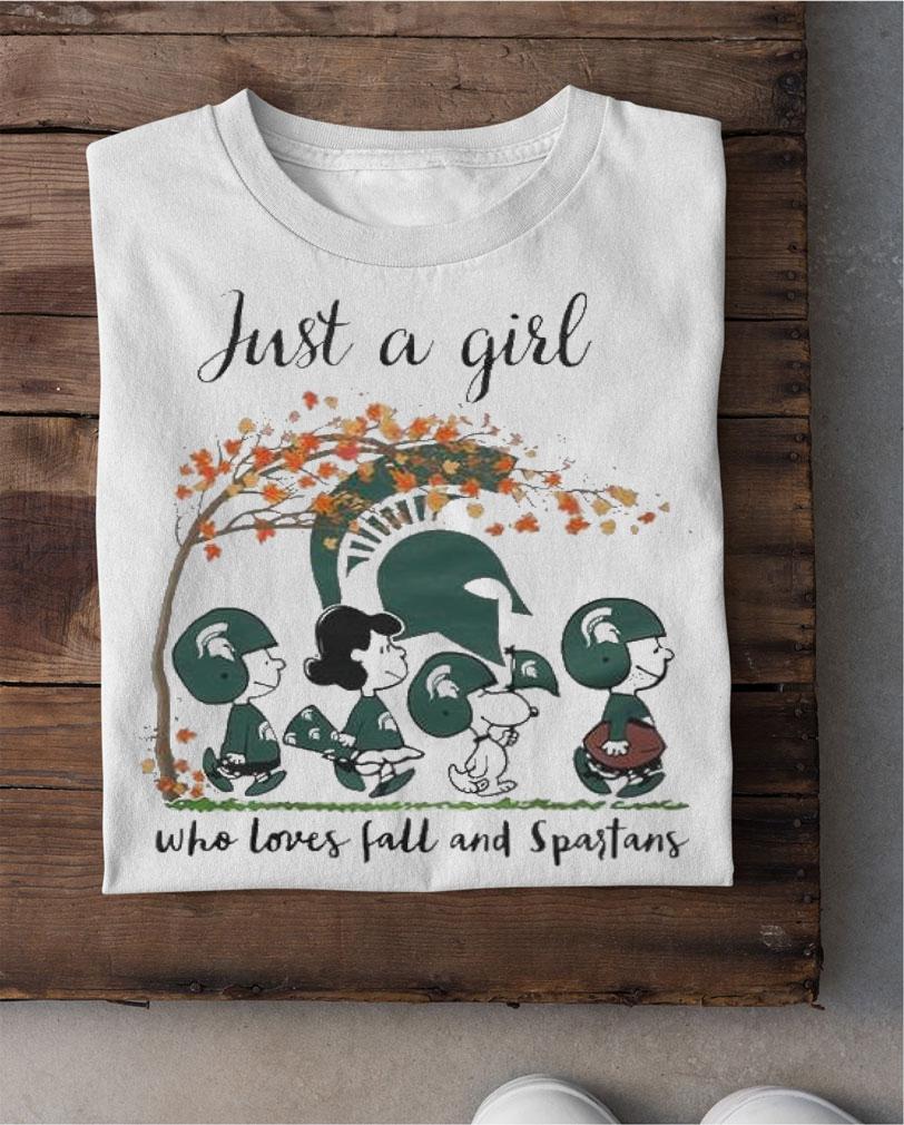 Peanuts Snoopy Just A Girl Who Loves Fall and Michigan State Spartans t-shirt