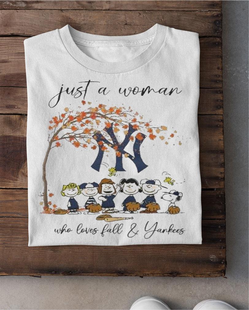 Peanuts Snoopy Just A Woman Who Loves Fall and New York Yankees t-shirt