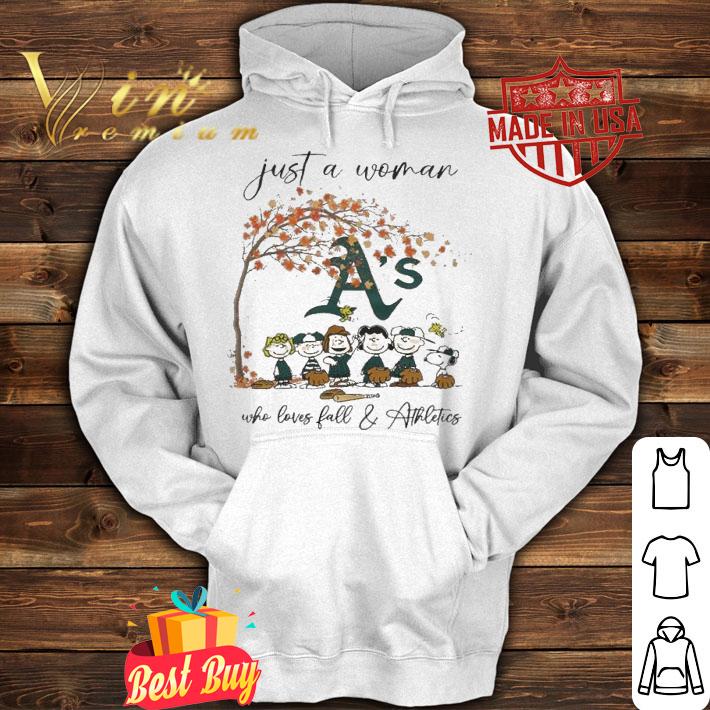 Peanuts Snoopy Just A Woman Who Loves Fall and Oakland Athletics t-shirt