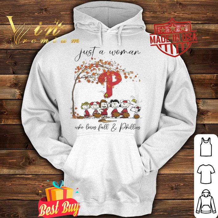 Peanuts Snoopy Just A Woman Who Loves Fall and Philadelphia Phillies t-shirt
