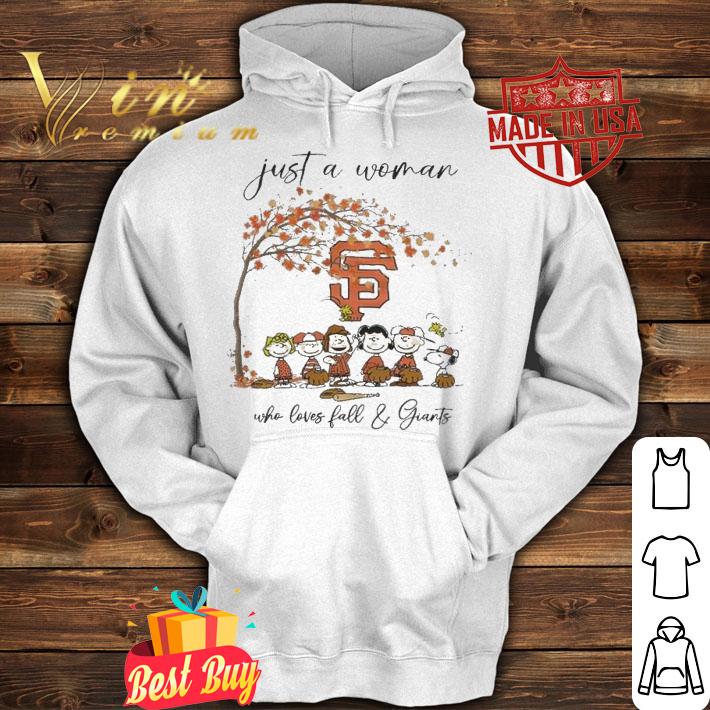 Peanuts Snoopy Just A Woman Who Loves Fall and San Francisco Giants t-shirt