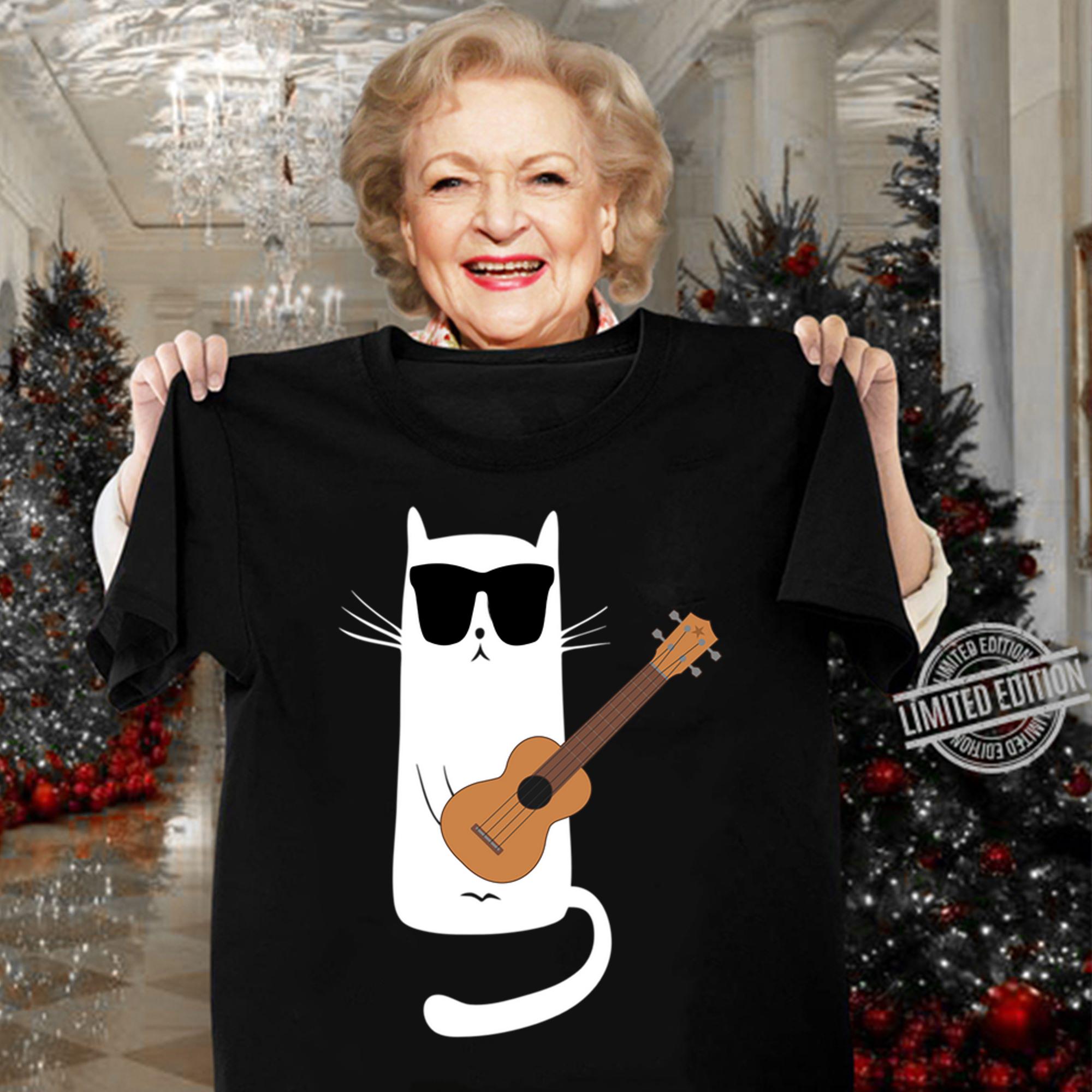 Cat Wearing Sunglasses Playing Ukulele. t-shirt woman shirt
