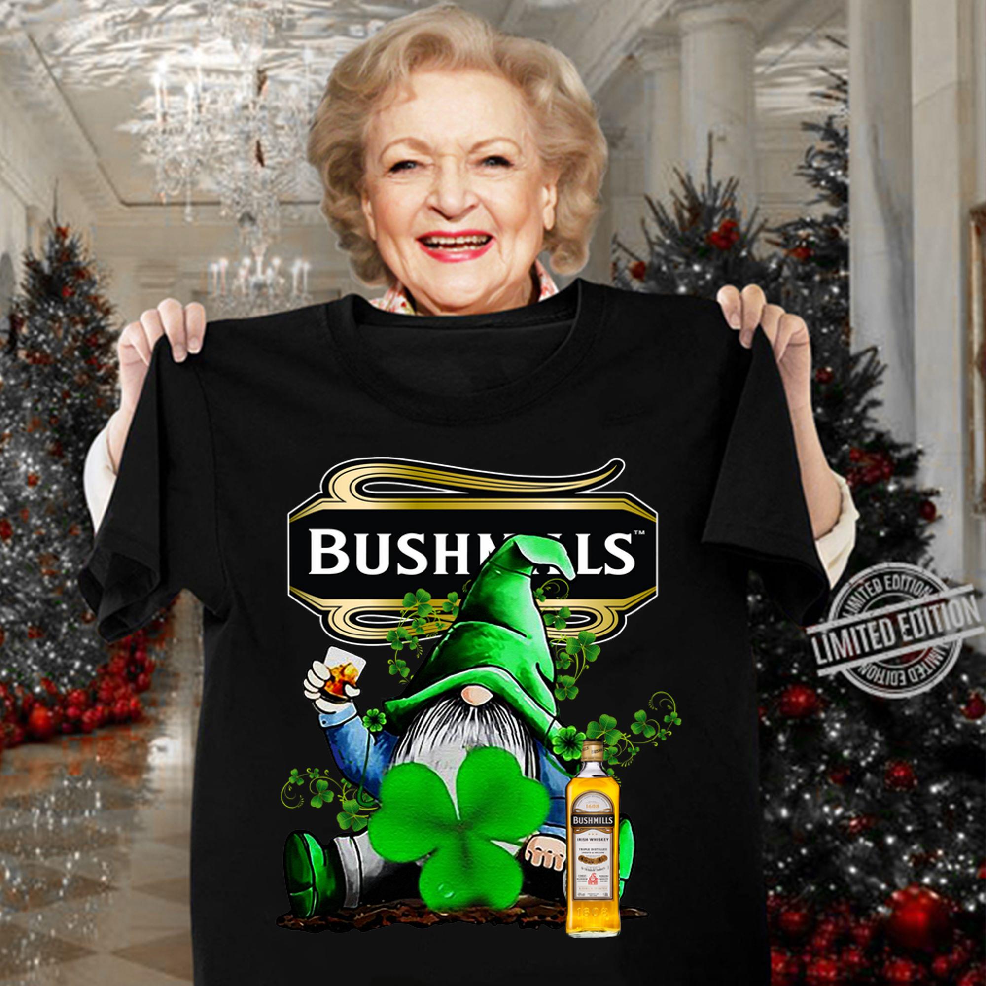 Gnome and Bushmills Irish Whiskey shamrock St Patrick’s Day t-shirt woman shirt