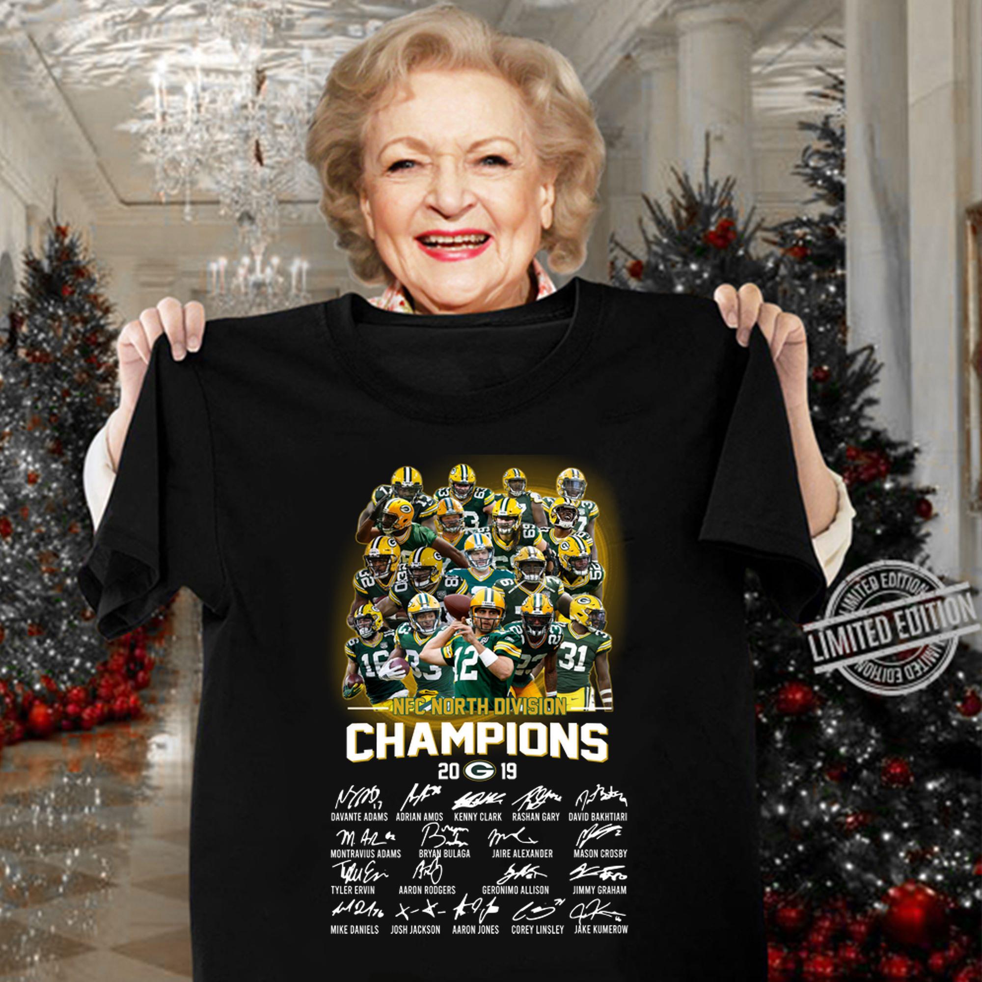 NFC North Division Champions 2019 Green Bay Packers all signed t-shirt woman shirt