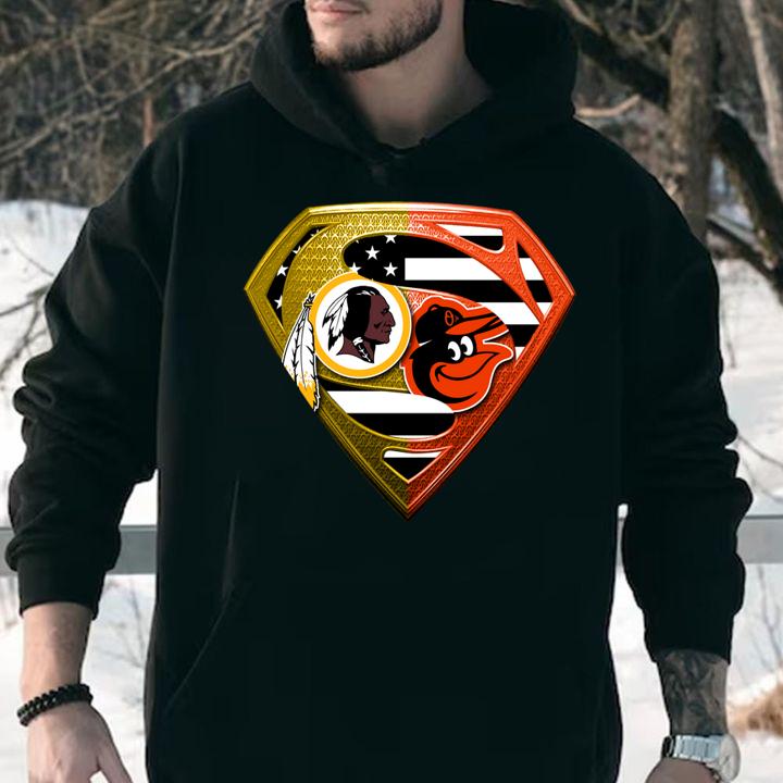 Pretty Superman Washington Redskins and Baltimore Orioles t-shirt