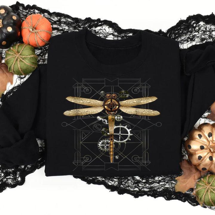 Steampunk Dragonfly Vintage Gears Goth t-shirt