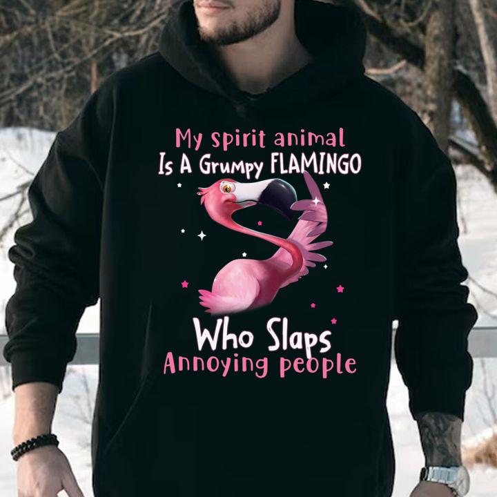 My spirit animal is a grumpy flamingo who slaps annoying people t-shirt