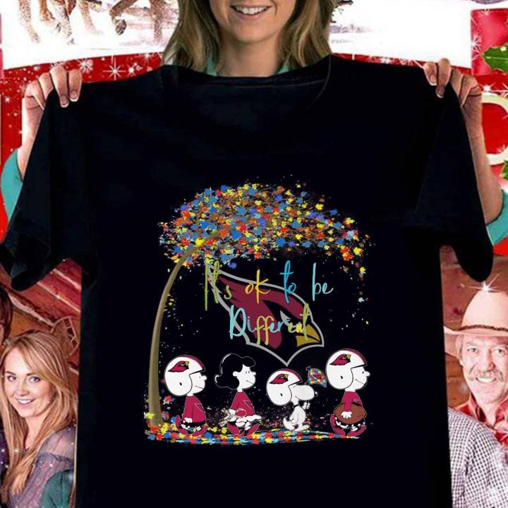 Peanuts Snoopy Arizona Cardinals Autism Awareness its ok to be different t-shirt
